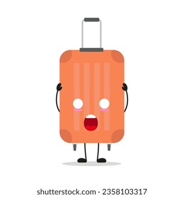 Cute shocked suitcase character. Funny briefcase cartoon emoticon in flat style. bag emoji vector illustration	