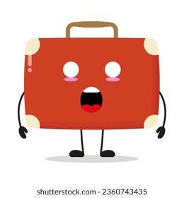 Cute shocked suitcase character. Funny briefcase cartoon emoticon in flat style. bag vector illustration