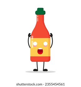 Cute shocked tomato sauce bottle character. Funny tomato sauce cartoon emoticon in flat style. food vector illustration