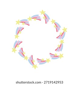 Niedlicher Shooting Star Circle Rahmen mit Pastel Regenbogen Trails