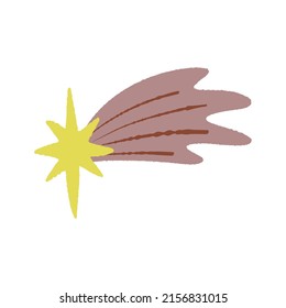 Cute shooting star, falling comet with fire tail. Make a wish, magic around concept. Vector hand-drawn illustration, t-shirt print design on isolated background.