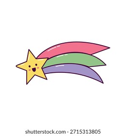 Linda estrella fugaz con ilustración de rastro de arco iris en estilo dibujado a mano