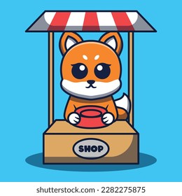 Cute shopkeeper fox character cartoon vector illustration