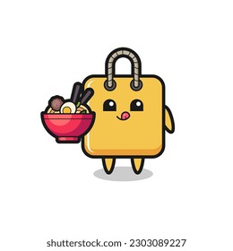 cute shopping bag character eating noodles , cute style design for t shirt, sticker, logo element
