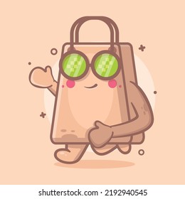 cute shopping bag character mascot running isolated cartoon in flat style design