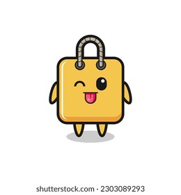 cute shopping bag character in sweet expression while sticking out her tongue , cute style design for t shirt, sticker, logo element