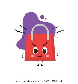 cute shopping bag expression or character angry.illustration for business, t shirt, sticker, card or poster design.kawaii cartoon illustration for kids.funny vector illustration.