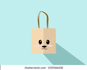 Cute shopping bag, illustration, vector on white background.