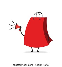 Bolsa de compras. Ilustración vectorial de diseño de caracteres de dibujos animados. Perfecto para Ecommerce, Símbolo de promoción de venta, elemento web de tienda. Ilustración Símbolos de compras de comercio electrónico.