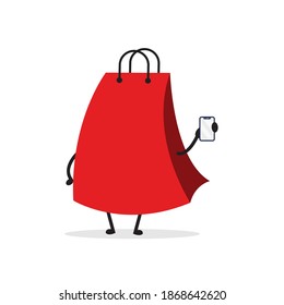 Bolsa de compras. Ilustración vectorial de diseño de caracteres de dibujos animados. Perfecto para Ecommerce, Símbolo de promoción de venta, elemento web de tienda. Ilustración Símbolos de compras de comercio electrónico.