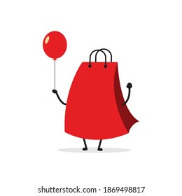 Bolsa de compras. Ilustración vectorial de diseño de caracteres de dibujos animados. Perfecto para Ecommerce, Símbolo de promoción de venta, elemento web de tienda. Ilustración Símbolos de compras de comercio electrónico.