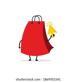 Cute shopping bag. Illustration vector graphic cartoon character  icon design. Perfect for Ecommerce, Symbol of promotion sale, store web element. Illustration E-commerce Shopping Symbols.