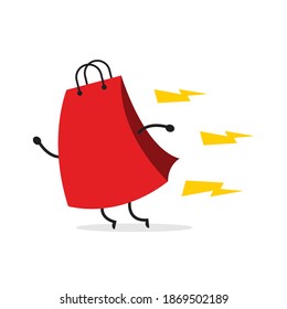 Bolsa de compras. Ilustración vectorial de diseño de caracteres de dibujos animados. Perfecto para Ecommerce, Símbolo de promoción de venta, elemento web de tienda. Ilustración Símbolos de compras de comercio electrónico.
