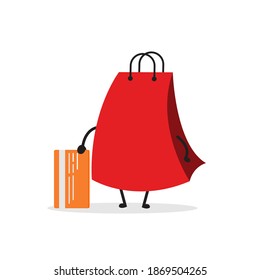 Cute shopping bag. Illustration vector graphic cartoon character  icon design. Perfect for Ecommerce, Symbol of promotion sale, store web element. Illustration E-commerce Shopping Symbols.