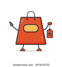 Cute shopping bag. Illustration vector graphic cartoon character  icon design. Perfect for Ecommerce, Symbol of promotion sale, store web element. Illustration E-commerce Shopping Symbols.

