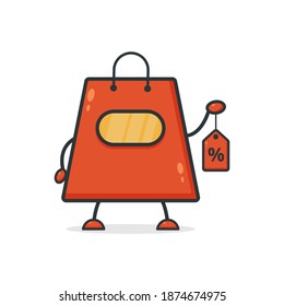 Bolsa de compras. Ilustración vectorial de diseño de caracteres de dibujos animados. Perfecto para Ecommerce, Símbolo de promoción de venta, elemento web de tienda. Ilustración Símbolos de compras de comercio electrónico.