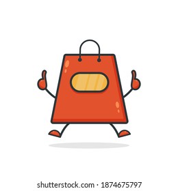 Bolsa de compras. Ilustración vectorial de diseño de caracteres de dibujos animados. Perfecto para Ecommerce, Símbolo de promoción de venta, elemento web de tienda. Ilustración Símbolos de compras de comercio electrónico.