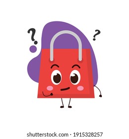 Cute shopping bag with the question.illustration for business, t shirt, sticker, card or poster design.kawaii cartoon illustration for kids.funny vector illustration.