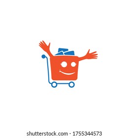 cute shopping cart logo mascot