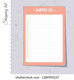 Cute shopping list. Printable Check lists template with place for text. Print for planner, notebooks page, organizer design.