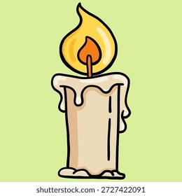 süße kurze und klobige Kerze mit einer Flamme und tropfenden Wachs in gemütlichen Vibe gefüllt Umriss doodle handgezeichnet