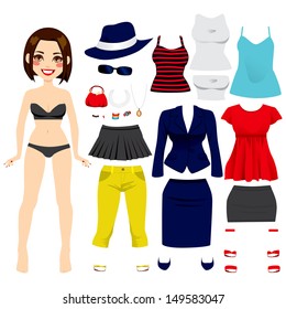 Cute Short Hair Brunette Girl Paper Doll Game Fashion Clothing Set Collection