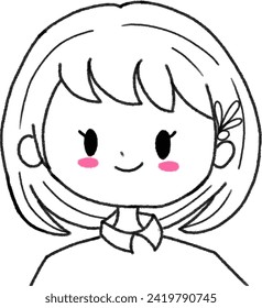 Cute short hair girl smile with monochrome and doodle style