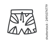 Cute short icon. Hand drawn monochrome illustration of a man swimsuit isolated on a white background. Kawaii sticker. Vector 10 EPS.