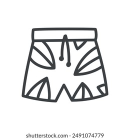 Cute short icon. Hand drawn monochrome illustration of a man swimsuit isolated on a white background. Kawaii sticker. Vector 10 EPS.