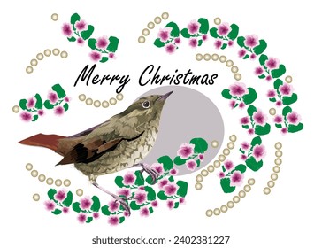 A cute shrike jumps out of the flower string and says Hi to you. He says that Christmas is coming and the New Year is coming. I wish you good luck! 