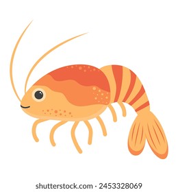 Cute shrimp. Cartoon character. Marine life. Sea animal isolated on white background.