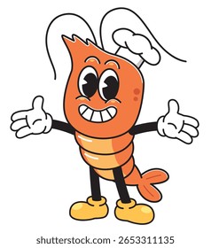 Bonito Shrimp Chef Cartoon Mascote com Braços Abertos - Ilustração Vetorial

