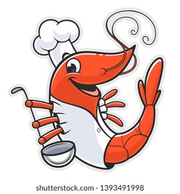 Cocina de camarón con cuchara de cocina. 
