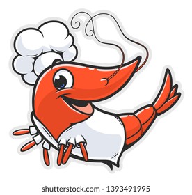 Cute shrimp cook on the white background. 