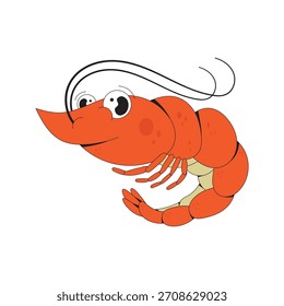 Cute shrimp flat design cartoon icon illustration