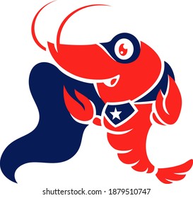 Cute Shrimp with Super Hero Costume Simple Cartoon Character Design