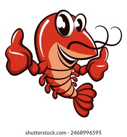 cute shrimp vector character mascot illustration giving two thumbs up, work of hand drawn