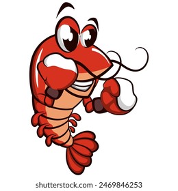 cute shrimp vector character mascot illustration boxing wearing boxing gloves, work of hand drawn