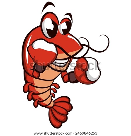 cute shrimp vector character mascot illustration boxing wearing boxing gloves, work of hand drawn