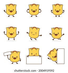 cute shumai cartoon. with happy facial expressions and different poses, isolated on a white background