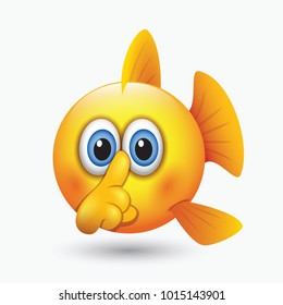 Cute shushing fish emoticon, emoji, smiley - vector illustration