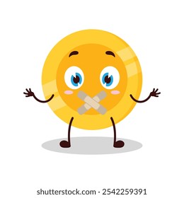 cute shut up expression of bite cookies mouth closed with plaster cartoon character