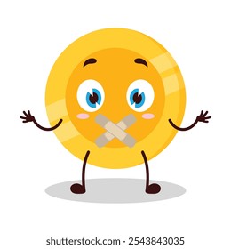 cute shut up expression of bite cookies mouth closed with plaster cartoon character