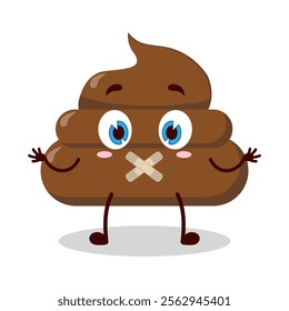 cute shut up expression of chicken poop cartoon character mouth closed with plaster
