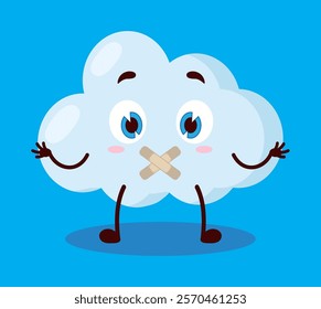 cute shut up expression of cloud cartoon character mouth closed with plaster
