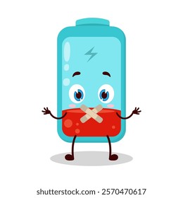 cute shut up expression of empty battery cartoon character mouth closed with plaster
