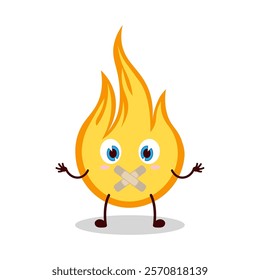 cute shut up expression of fire cartoon character mouth closed with plaster
