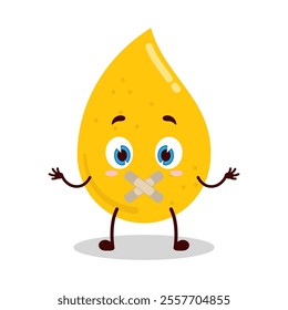 cute shut up expression of gold drop cartoon character mouth closed with plaster