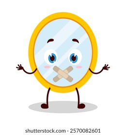 cute shut up expression of mirror cartoon character mouth closed with plaster
