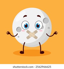 cute shut up expression of moon cartoon character mouth closed with plaster
